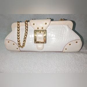 Vintage Michael Kors white croc embossed leather with gold chain purse.
